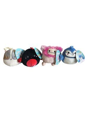 Set Of 4 Squishmallows Clips NWT Pax Ladybug Caparinne Babs Bluejay 3-4" Plush